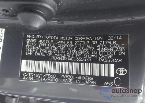 2014 Toyota Prius Three z USA, uszkodzony, nr VIN JTDKN3DUXE0365575